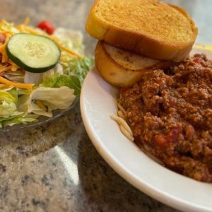 spaghetti and salad